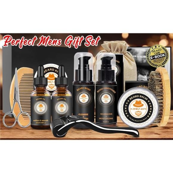 Beard Grooming Kit w/Beard Conditioner Beard Oil Beard Balm Beard Brush + More - Picture 4 of 6